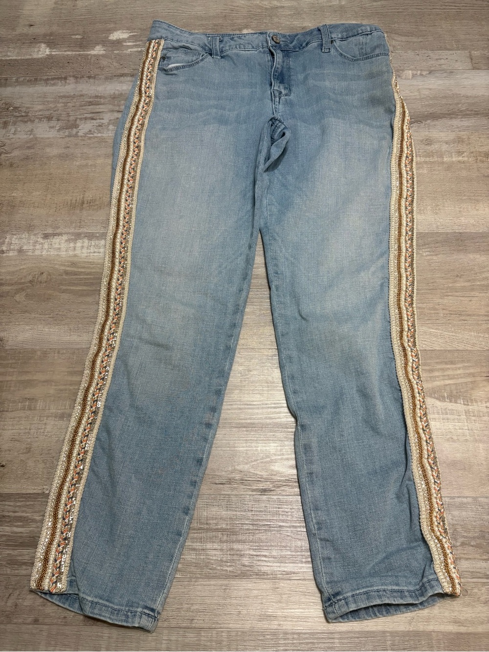 Laurie Felt Light Blue Straight-Leg Jeans with Beaded Side Trim